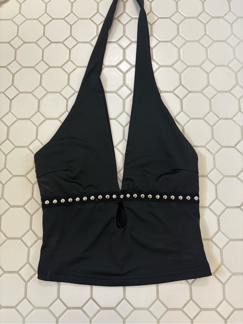 Black Halter Studded Top